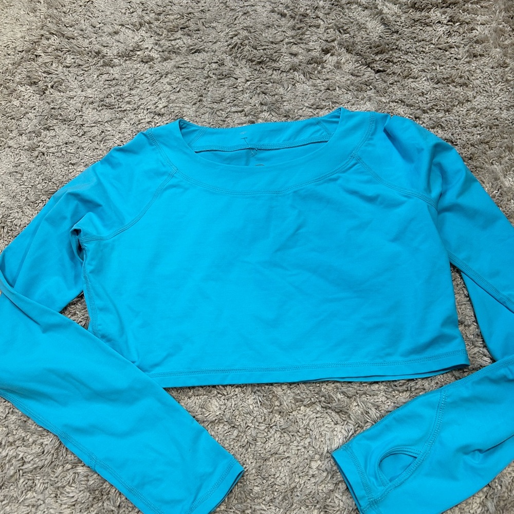 Stylish Blue Long Sleeve Crop Top bloqtek uv protection